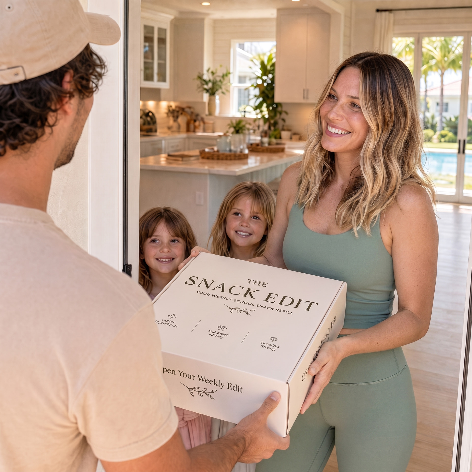 The Snack Edit box being delivered to a family at home